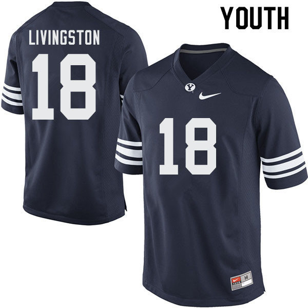 Youth #18 Hayden Livingston BYU Cougars College Football Jerseys Sale-Navy - Click Image to Close